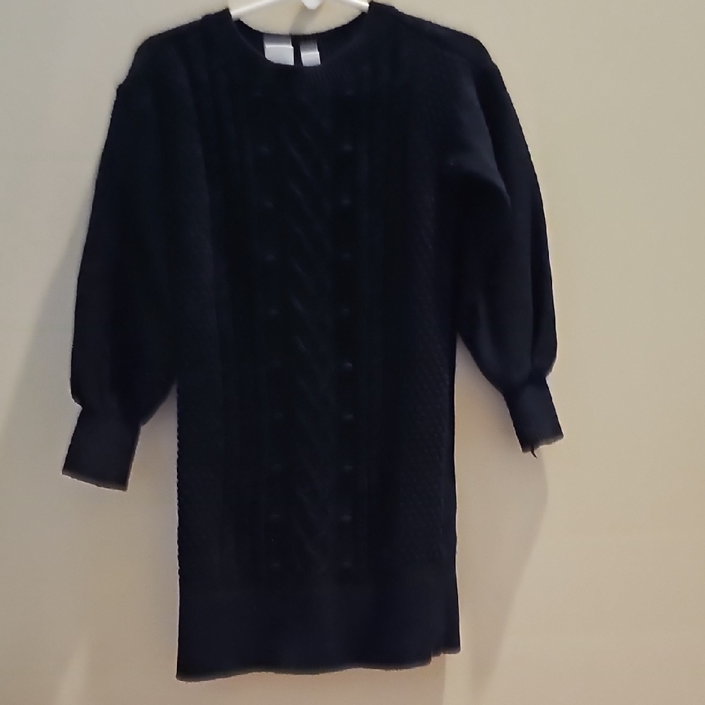 GAP Black Bishop Sleeve Crew Neck Dress